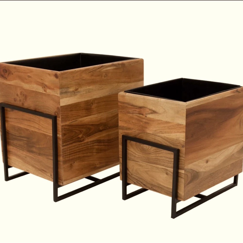 Square Wood Planters with metal frame-  Small, Med and Large.